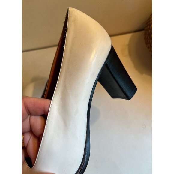 NEW Ralph Lauren Vintage Oxford Brogue Cap Toe Heels Shoe White Yellow 8 B - Picture 5 of 8